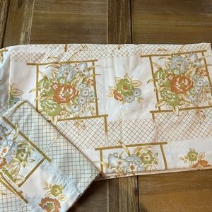 Vintage Cannon Monticello Queen Flat Sheet & Pillowcase Yellow Green Stripes MCM